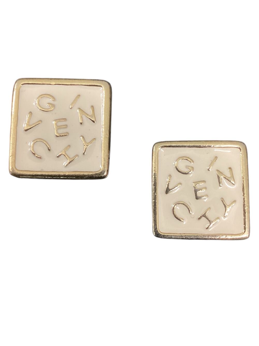 Beautiful Vintage Givenchy Designer Women’s Clip On Earrings Gold-tone And White